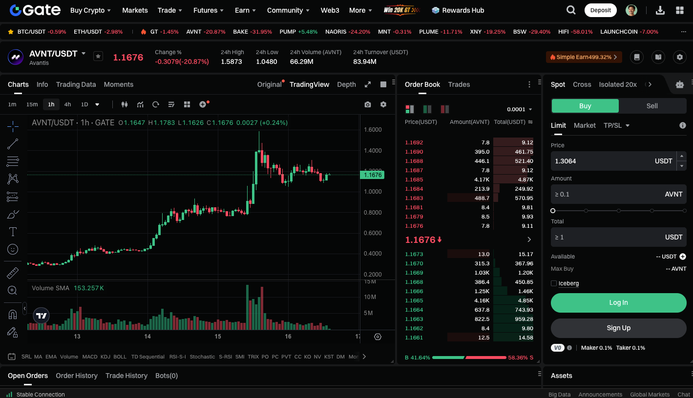 Avantis DeFi leverage trading platform UI