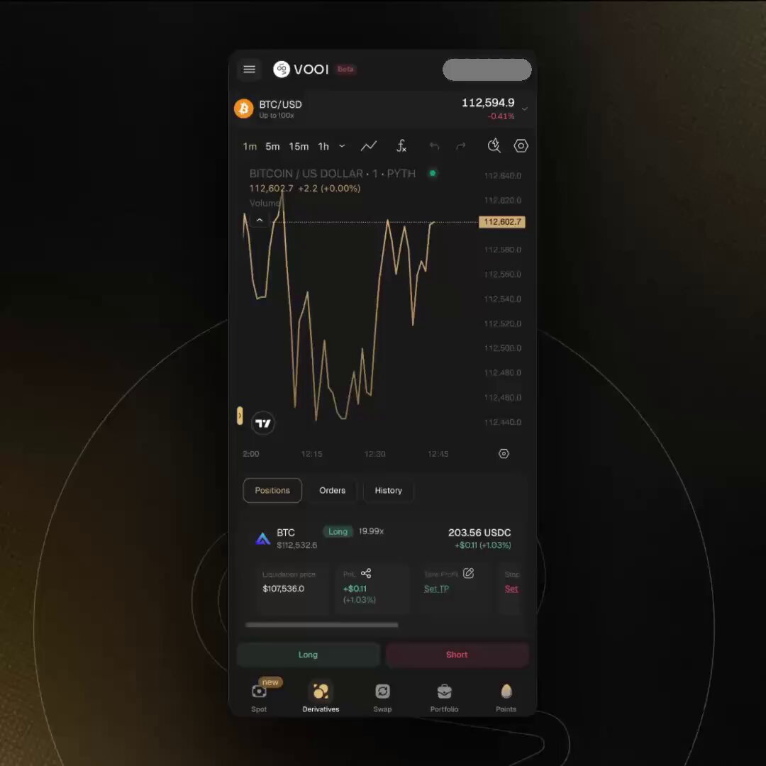 Vooi mobile-first DeFi interface displaying unified balance and social login options on Base network