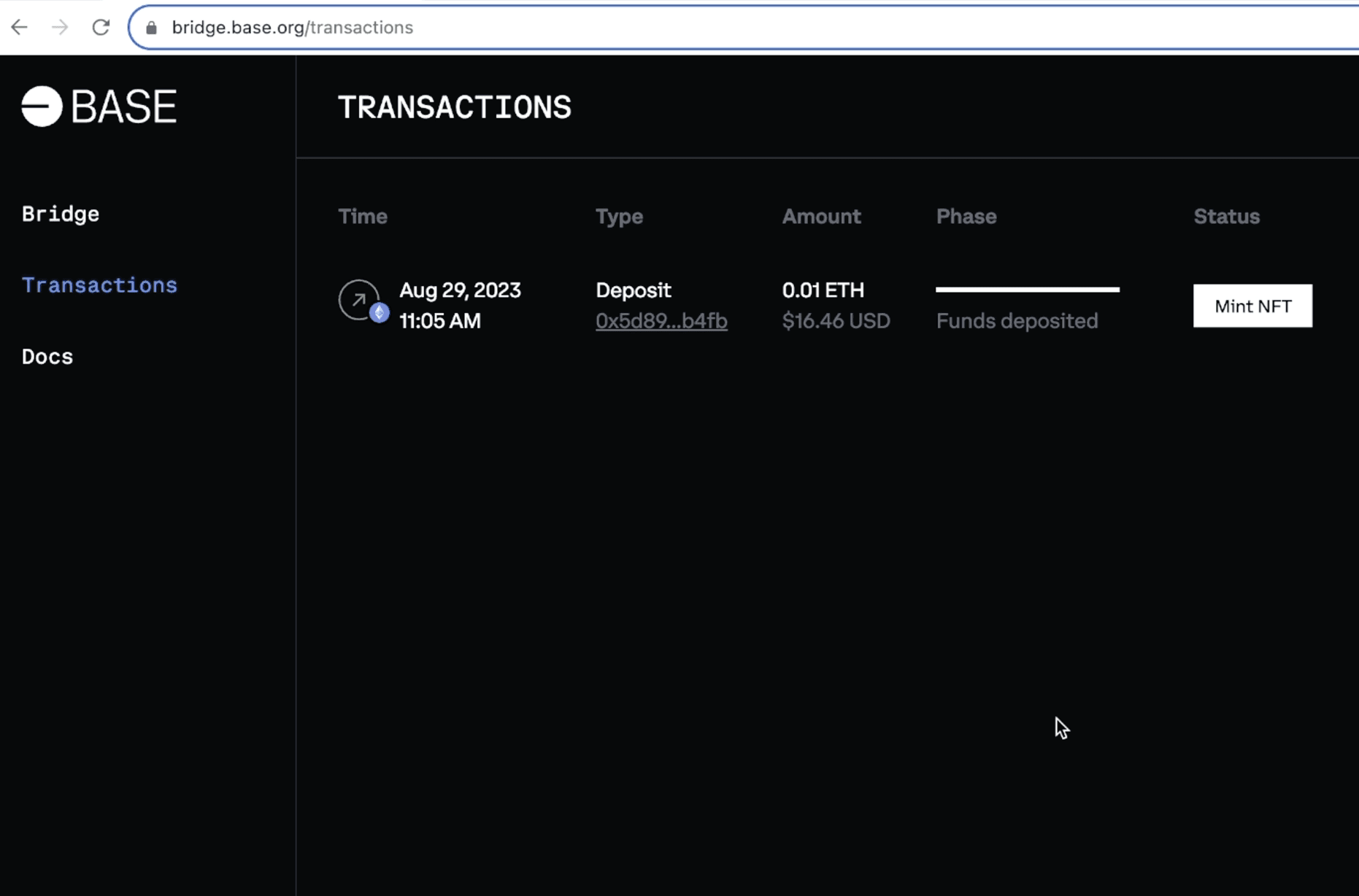 Illustration of ETH bridging from Ethereum mainnet to Base network, showing Ethereum and Base logos connected by an arrow
