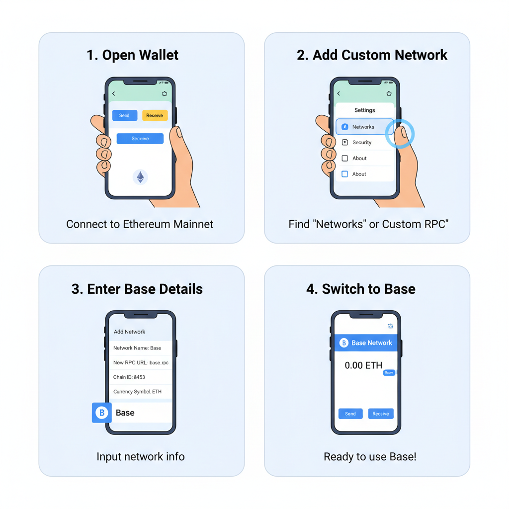 simple illustration wallet setup adding base network ethereum l2