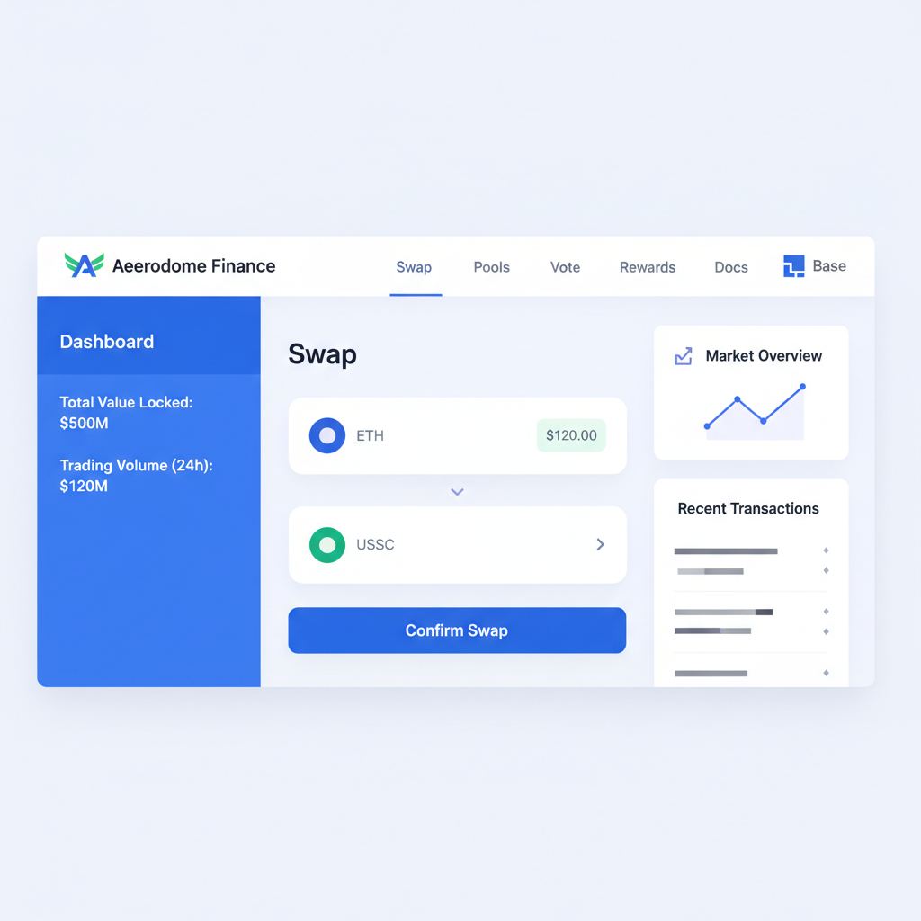 clean screenshot of Aerodrome Finance homepage on Base chain DEX