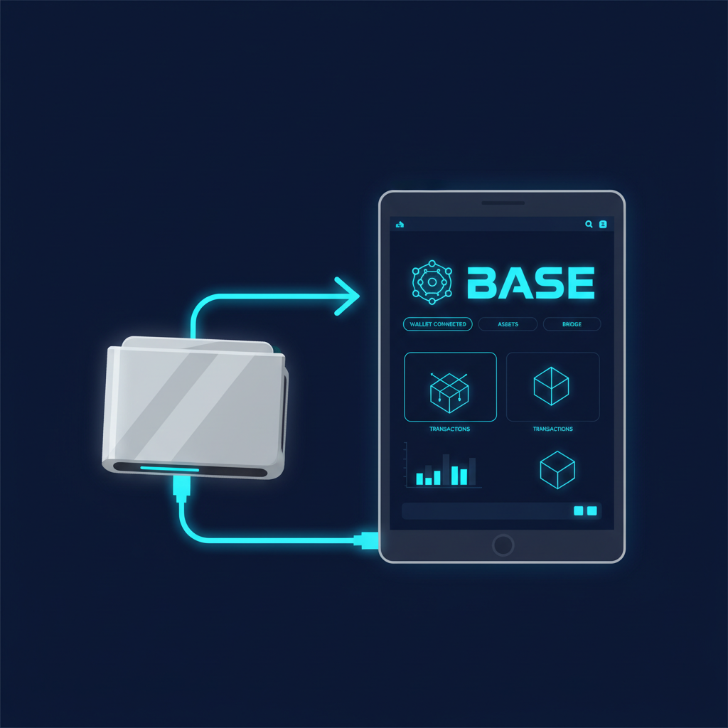 sleek crypto wallet connecting to Base blockchain dashboard, neon blue UI, futuristic