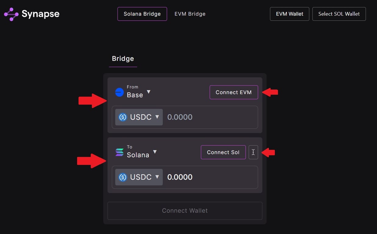 Select Ethereum as source and Base as destination on Synapse Protocol