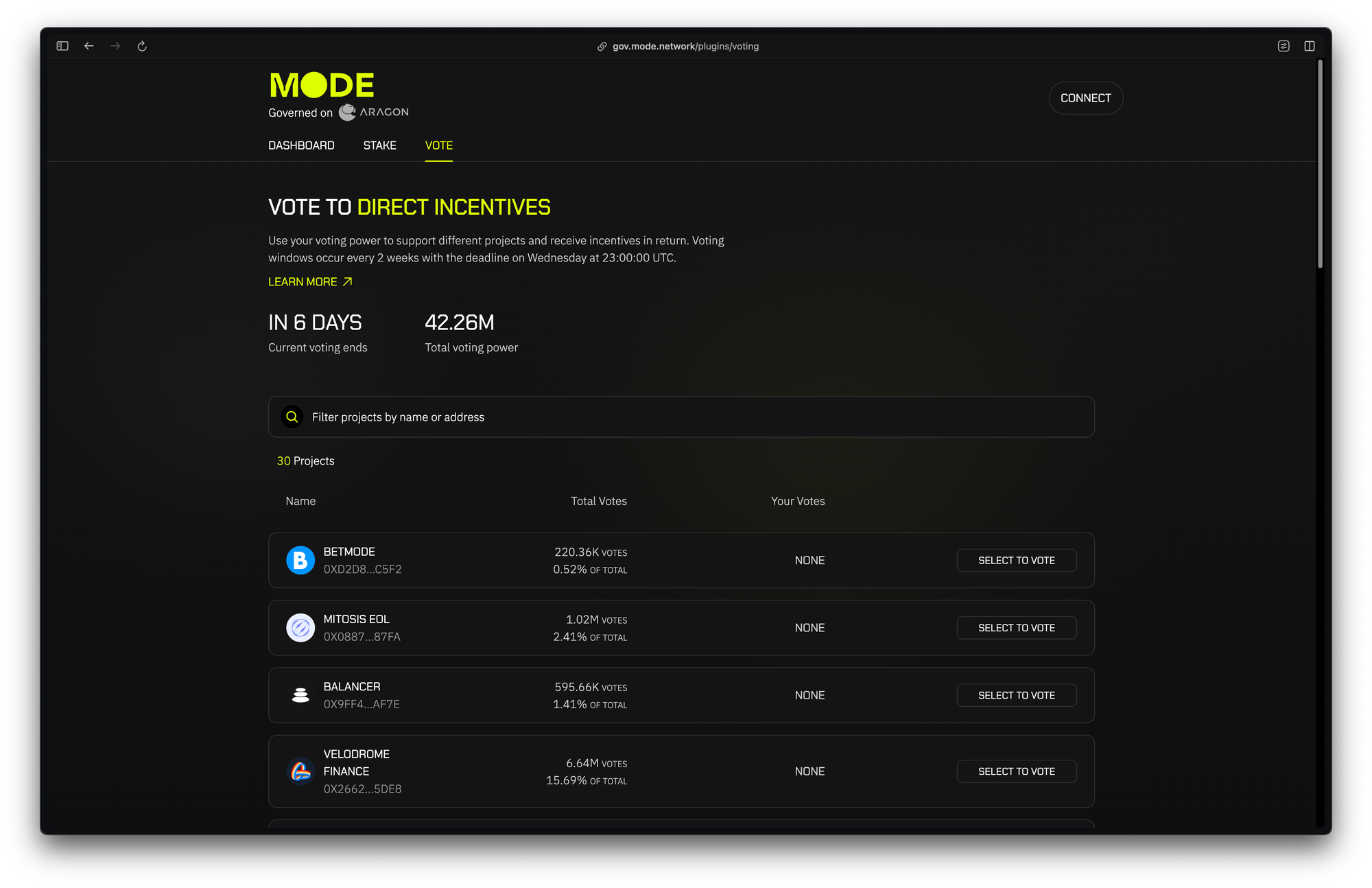Aragon Voting App governance interface