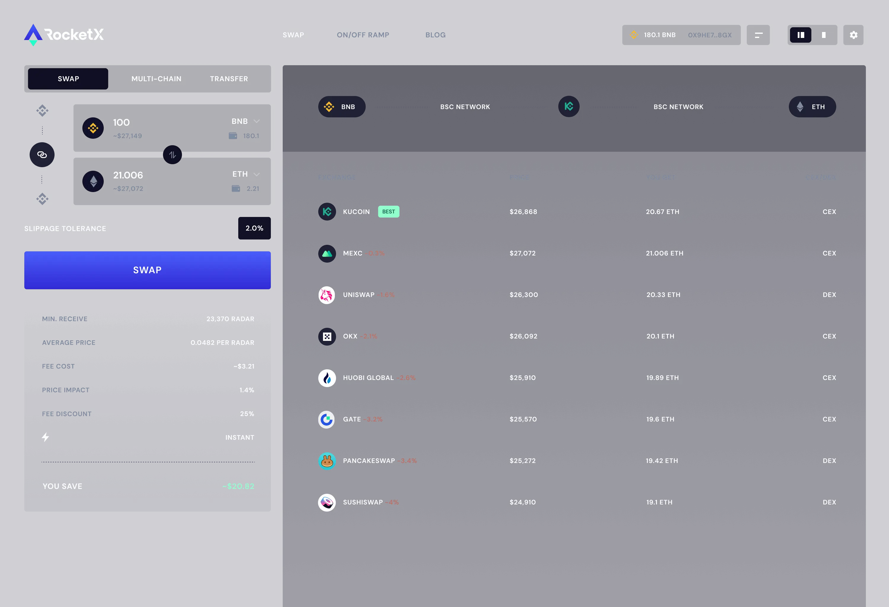 RocketSwap Base DEX app screenshot