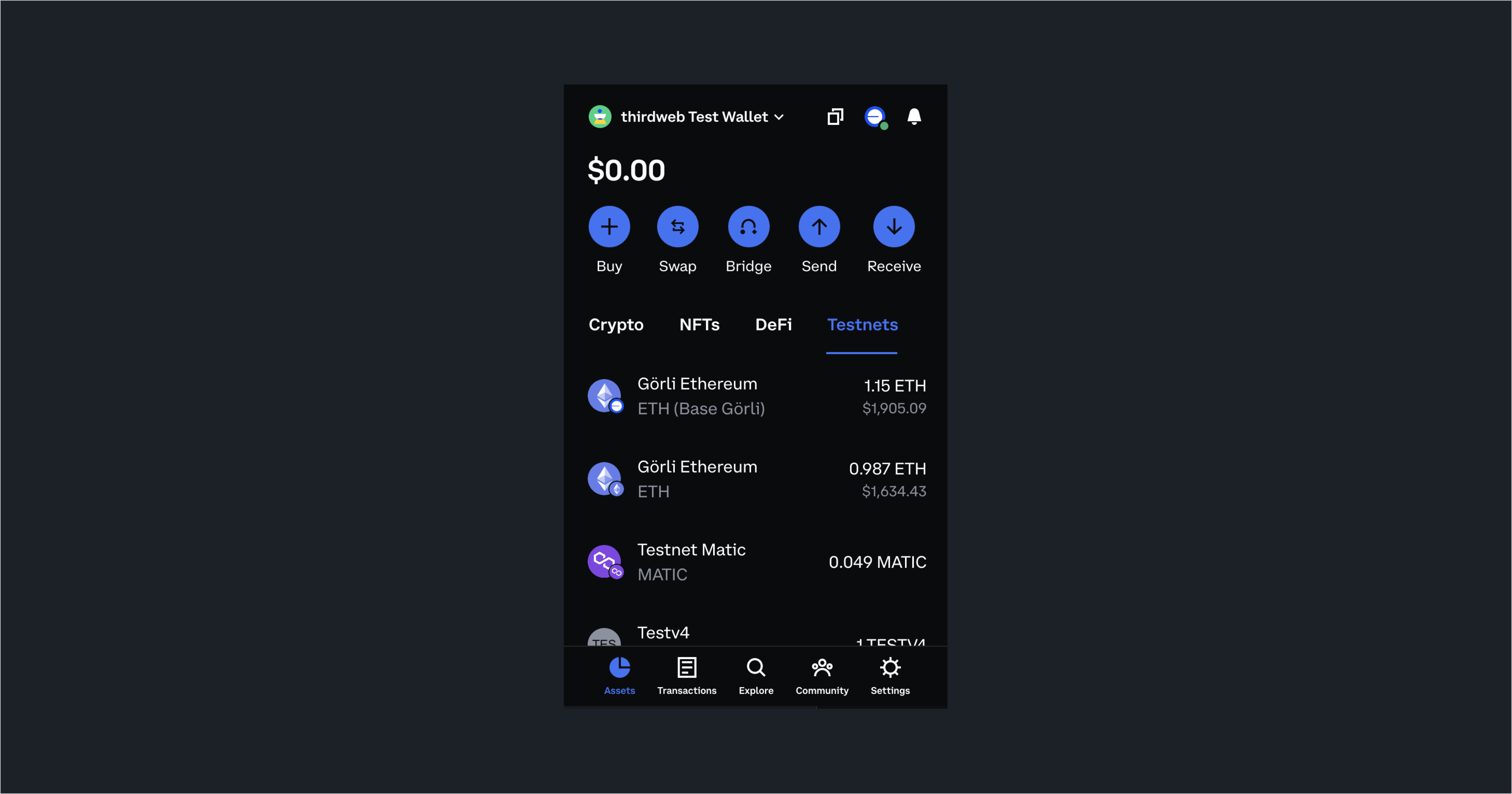 Coinbase Wallet Base network interface