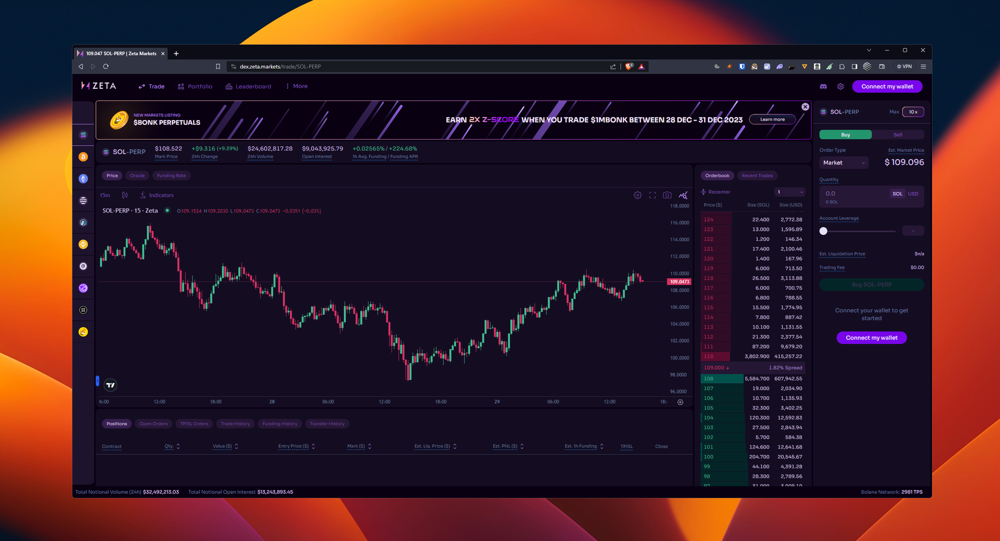 perpetual DEX take-profit order interface